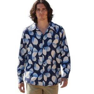 Vintage 70s Sears Kings Road Mens size Large Disco Hippie Leaf Button Down Shirt